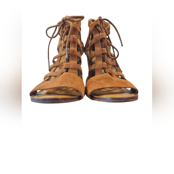 Franco Sarto SZ 7.5 Caramel Supernova Gladiator Lace Up Open Toe 3.5" Heel Shoes - Picture 3 of 9